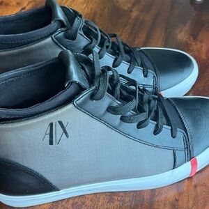 Armani Exchange Black and Gray Sneakers, Men’s Size 7/ Women’s Size 8